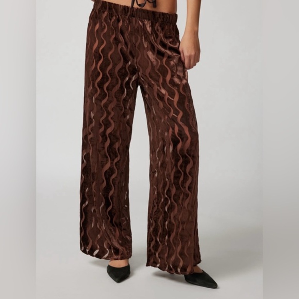 🟤NWT URBAN RENEWAL Parties Remnants Velvet Burnout Pull-on Pant in Brown LG